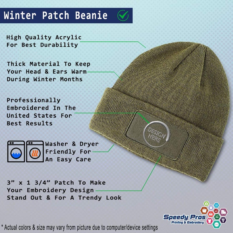 Speedy Pros Custom Patch Beanie Air Force Emblem Embroidery Acrylic Skull Cap Hats for Men & Women Olive Green Design Only - Image 2